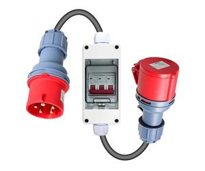 Candeon Adaptateur CEE 32 A vers 16 A, Adaptateur Secteur CEE avec Disjoncteur 16A, Cordon d'alimentation en Caoutchouc 5 x 2,5 mm Cordon d'extension CEE de 1m