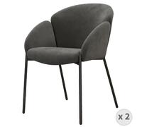 CANDICE - Fauteuil de table en tissu chevron Gris souris, métal noir(x2)