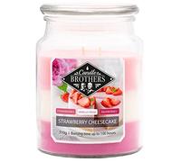 Candle-Brothers Bougie parfumée Strawberry Cheesecake, en Verre, 2 mèches, 510 g, 100 h de Combustion, Rose et Blanche