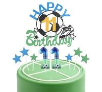 Candles d'anniversaire de football en forme de gâteau, bougie numéro 11 de football pour gâteau, décorations pour le 11e anniversaire des garçons, bougies bleu vert en forme de gâteau pour décorations