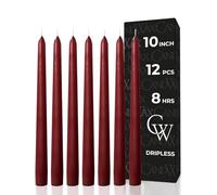 CANDWAX Lot de 12 bougies chandelles bordeaux de 25 cm - Sans gouttes - Bougies de Noël sans gouttes - Durée de combustion jusqu'à 8 heures - Bâtons de Noël