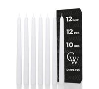 CANDWAX Lot de 12 bougies coniques blanches de 30,5 cm - Idéales pour les décorations de Noël - Sans goutte - Sans fumée - Longue combustion - Sans parfum - Bougies de Noël coniques pour décoration