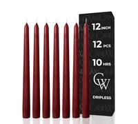 CANDWAX Lot de 12 bougies coniques bordeaux de 30 cm - Bougeoirs non parfumés sans fumée et sans gouttes - Bâtons de bougie pour décorations de Noël, décoration de fête, centres de table de dîner