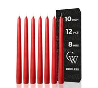 CANDWAX Lot de 12 bougies coniques de 25,4 cm - Bougeoirs sans gouttes et non parfumés - Parfait pour les dîners ou les événements - Bougies rouges