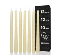 CANDWAX Lot de 12 bougies coniques ivoire 30,5 cm - Ne goutte pas et idéales pour un mariage - Longue combustion et sans parfum - Bougies ivoire