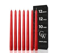CANDWAX Lot de 12 bougies coniques rouges de 30,5 cm - Bougeoirs rouges qui ne coulent pas et à combustion longue - Parfaits comme bougeoirs de Noël pour le dîner ou la décoration de la maison de