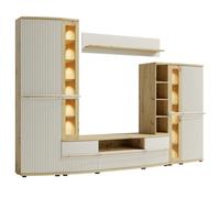 CANDY Ensemble de meubles de salon Vitrine Armoire Bibliothèque Meuble TV Étagère design moderne épuré Blanc cassé