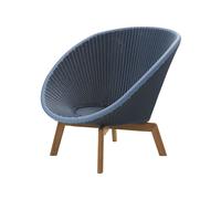 Cane-line Fauteuil lounge Peacock Weave Midnight/dusty blue. pieds en teck