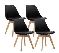 CangLong Set de 4 chaises de Salle à Manger avec Pieds en Bois de hêtre Massif, chaises rembourrées au Design rétro du Milieu du siècle pour la Cuisine, la Salle à Manger et Le Salon, Noir