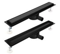 Caniveau de Douche 40 cm - Kit Complet Noir - Extra Plat Carrelé Avec Tamis à Cheveux, Anti-Odeurs et Siphon Rotatif à 360° - Longueur 30 à 100 cm - Pour Douches au Sol