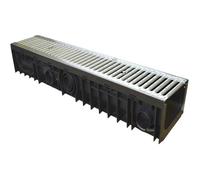 Caniveau en polypropylène avec grille acier - 150x150 cm - Noir - Évacuation optimale des eaux - Résistant aux chocs