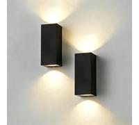 CANMEIJIA Applique Murale Extérieure Noire Carrée GU10 5W 3000K 2 Pcs | Applique carrée en aluminium noir mat projetant une lumière bidirectionnelle haut et bas pour façades et garages