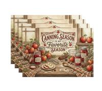Canning Season Lot de 4 sets de table Motif pommes | Typographie vintage, set de table, style rustique, thème récolte, décoration de table de cuisine, illustration Mason Jar