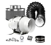 Cannobox EC Kit d'évacuation d'air 100 mm avec ventilateur d'évacuation 288 m³/h, filtre à charbon actif, tuyau d'évacuation en PVC de 3 m, hygromètre, minuterie, raccord en caoutchouc
