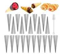 Cannoli Moule Set, 20 Pièces Moules à Crème en Acier Inoxydable Kit, Antiadhésifs Tubes Cannoli Moules de 12,4 cm avec Brosse de Nettoyage, pour Spirale Croissants, Feuilletés, Gâteau, Crème Glacé