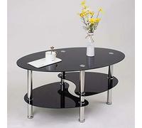 Cannoli Table Basse en Verre Trempé - Table de Salon Simple et Élégante avec Pieds en Métal, Ovale avec 2 Étagères - 90 * 50 * 43 cm Noir