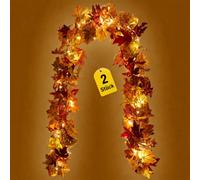 CANNOSEAE Lot de 2 guirlandes d'automne en feuilles d'érable avec 40 LED, minuterie et 8 modes d'éclairage, 1,76 m, guirlande lumineuse LED séparée de 4 m, dans une boîte de couleur stable, décoration