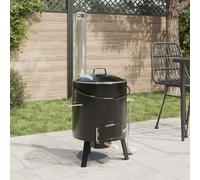 Canon à goulasch noir en acier émaillé avec évacuation de fumée | Avec bac à cendres, grille de barbecue, clapet anti-feu, construction légère, pour cuisine extérieure