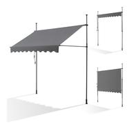Canopée Auvent rétractable Gris 2.5m Store Manuel Balcon Exterieur sans Percer avec Marquise Soleil terrasse Hauteur réglable