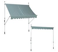 Canopée Auvent rétractable rayé blanc vert 2.5m Store Manuel d'Exterieur sans Percer avec Marquise Soleil terrasse Hauteur