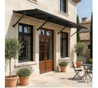 Canopia Marquise de porte Augustine 294 x 90 cm \n Structure noire / Panneaux gris opaques