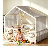 Canopy lit cabane enfant 145 x 360 cm, 1 panneau plissé permanent, tissu respirant lavable machine 30°C, 4 rubans 60 cm
