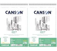 CANSON 1557 - Album spiralé 50 feuilles de papier dessin - 14,8 x 22,7 cm - 120 g/m² - Extra Blanc (Lot de 2)