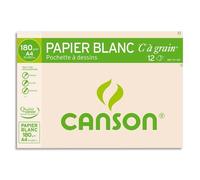 Canson 200027107 Pochette de 12 Papiers dessin Grainé A4 180 g Blanc lot de 10