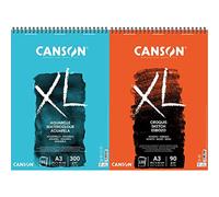 CANSON Album 30 feuilles XL® AQUARELLE - spiralé petit côté - A3 300g/m² grain fin - Blanc & Album 120 feuilles XL® CROQUIS - spiralé petit côté - A3 90g/m²