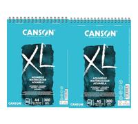 CANSON Album 30 feuilles XL® AQUARELLE - spiralé petit côté - A4 300g/m² grain fin - Blanc & Album 20 feuilles XL® AQUARELLE - spiralé petit côté - A5 300g/m² grain fin - Blanc