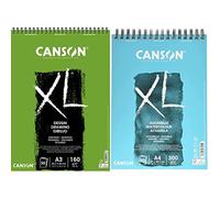 CANSON Album 50 feuilles XL® DESSIN - spiralé petit côté - A3 160g/m² & Album 30 feuilles XL® AQUARELLE - spiralé petit côté - A4 300g/m² grain fin - Blanc