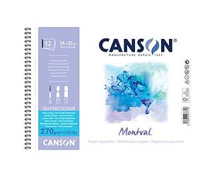 CANSON AQ Montval Torchon Aquarelle, 270 g/m², 12 Feuilles par bloc"Spirale sur le côté court blanc 24 x 32 cm weiß