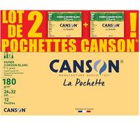 CANSON C à Grain - Lot 2 pochettes 12 feuilles de papier dessin blanc 24x32 180g/m²