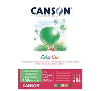 CANSON Colorline - Bloc 25 feuilles de papier dessin couleur A4 - 150g/m² - Assortiment vert / marron