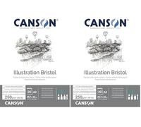 CANSON Illustration Bristol - Bloc 20 feuilles de papier bristol satiné A3-250g/m² - Extra-blanc (Lot de 2)