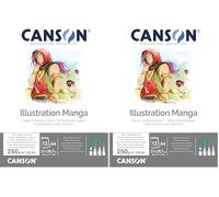 CANSON Illustration Manga - Bloc 12 feuilles - Papier marqueur A4-250g/m² - Blanc (Lot de 2)