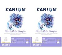 CANSON Imagine - Bloc 50 feuilles - Papier multitechnique - Grain léger - A5-200g/m² - Blanc (Lot de 2)