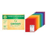 CANSON La Pochette - Papier à dessin - Bloc de 12 feuilles - "C" A GRAIN - A4-224 g/m² - Blanc & Papier MI-TEINTES® (nid-d'abeilles) - 10 feuilles A4 160g/m² Couleurs vives