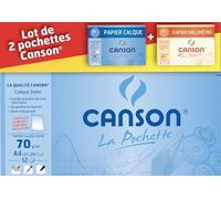 CANSON - Lot 1 pochette 12 feuilles papier calque A4 70g/m² + 1 pochette 12 feuilles papier millimétré bistre A4 90g/m²
