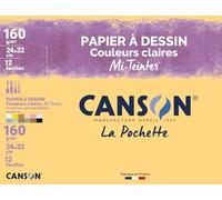 CANSON Mi-Teintes - Pochette 12 feuilles de papier dessin 24x32cm - 160g/m² couleurs claires