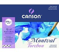 Canson Montval 200807326 Papier aquarelle 36 x 48 cm 12 feuilles Blanc naturel
