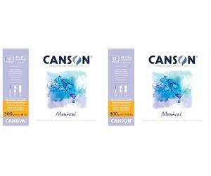 CANSON Montval - Bloc 12 feuilles papier aquarelle grain fin - 24 x 32 cm - 300g/m² - Blanc (Lot de 2)