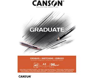 Canson - Papier à croquis Graduate Sketch 40 feuilles 96 g A3 blanc naturel | 5 pièces