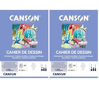 Canson Papier à dessin blanc, grain fin, 120 g/m², carnet agrafé, A4, 21 x 29,7 cm, blanc (Lot de 2)