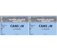 CANSON - Pochette 12 feuilles de papier calque millimétré bistre - A4-70g/m² (Lot de 2)