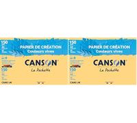 CANSON - Pochette 12 feuilles de papier création A4-150g/m² couleurs vives assorties (Lot de 2)