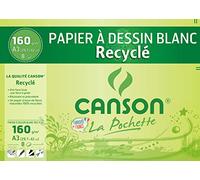 CANSON - Pochette 8 feuilles de papier dessin recy 3 - 160 g/m² - Blanc