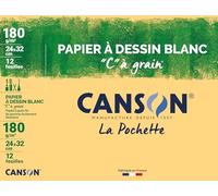 Canson - Pochette de 12 feuilles de papier dessin C A GRAIN 180g - 24x32cm (Lot de 5)