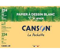 CANSON Pochette de 12 Feuilles Papier Dessin "C" à Grain A4 224g Blanc
