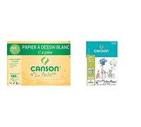 CANSON Pochette papier à dessin blanc "C" à GRAIN A4 12 feuilles 180g/m² & Bloc 40 feuilles Mes Premiers Gribouillages - Collé 1 côté A4 160g/m²